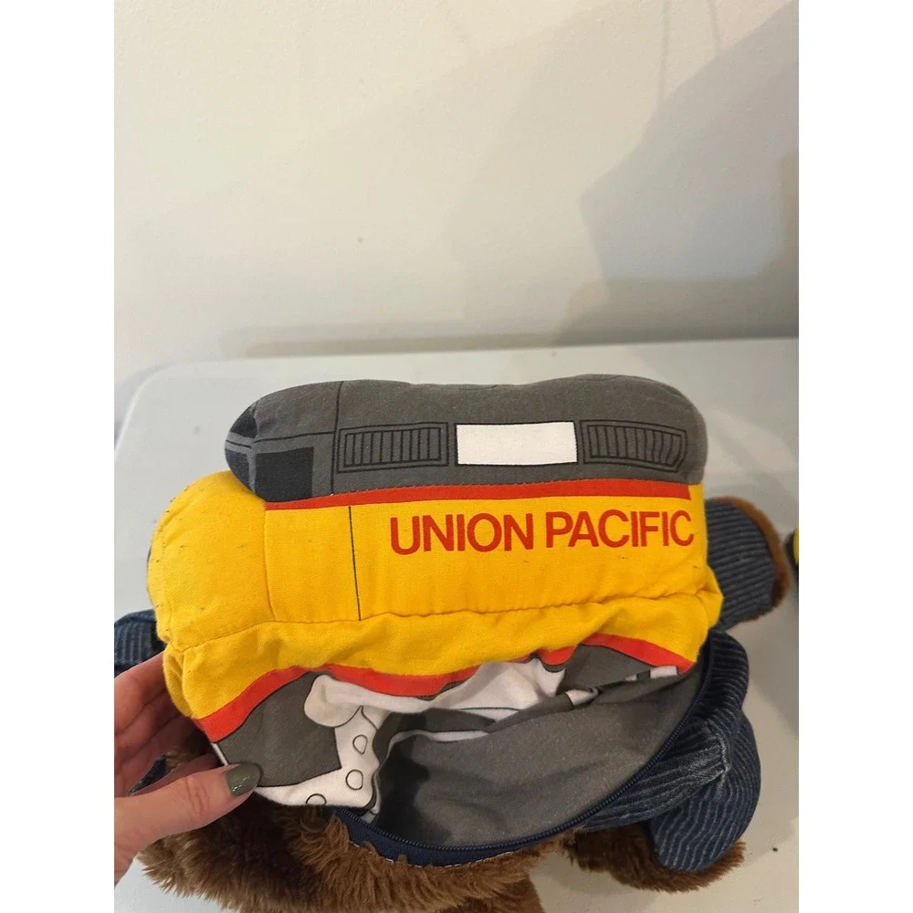 Vintage Union Pacific Railroad Reversible Plush Bear to Train Locomotive Toy